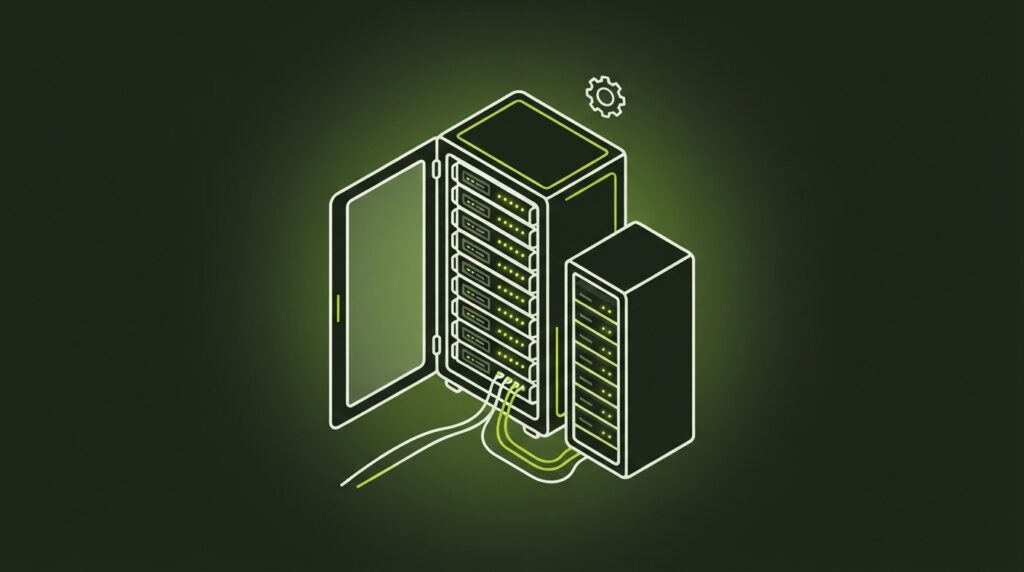 Illustration eines Serverracks für IT-Outsourcing im Linienstil