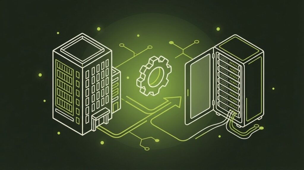 Outsourcing- & Managed-Services-Beratung - IT-Illustration im Line-Art-Stil