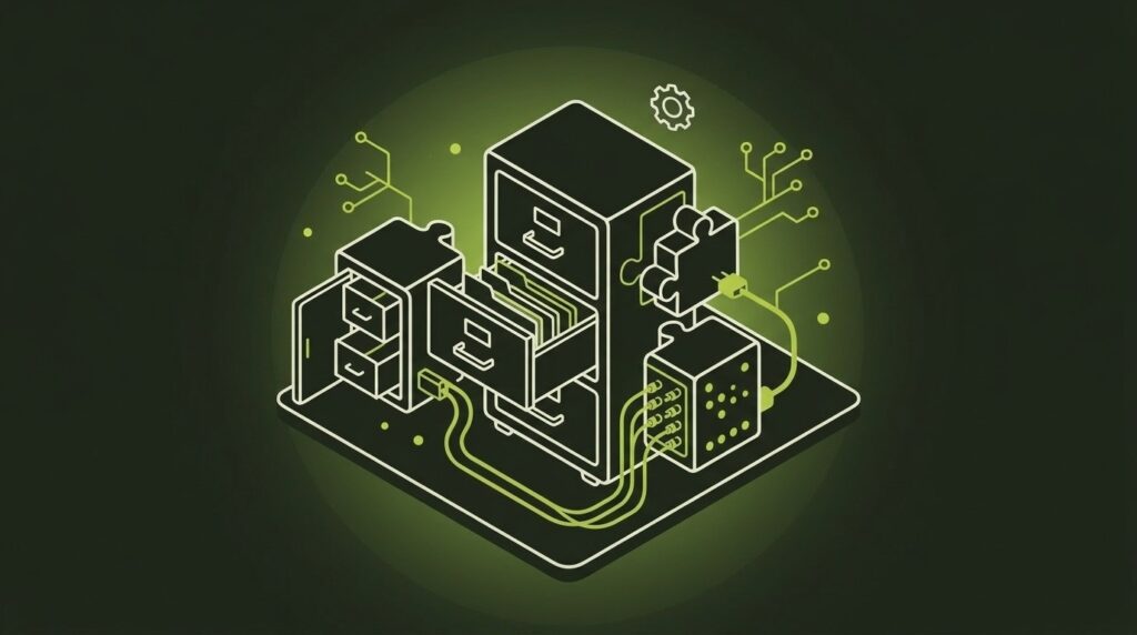 Erweiterungen & Zusatzmodule - IT-Illustration im Line-Art-Stil