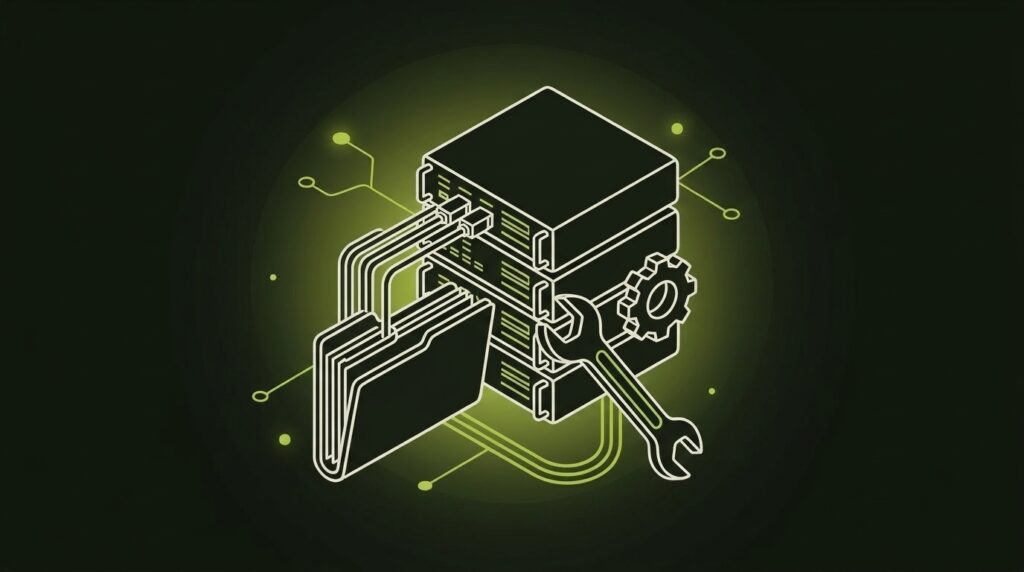 Einführung und technische Einrichtung: Server mit Ordnern und Werkzeug