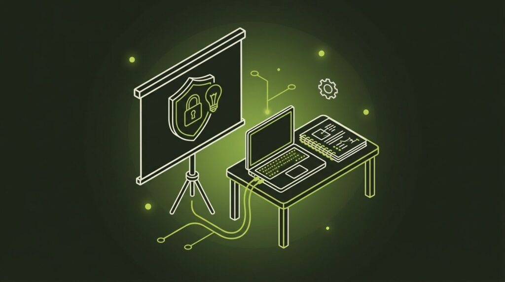 Datenschutz-Schulungen & Awareness - IT-Illustration im Line-Art-Stil