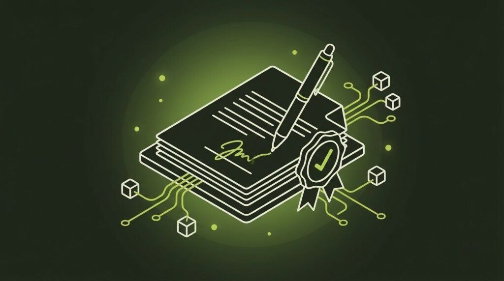 FP Sign & digitale Signaturen - IT-Illustration im Line-Art-Stil