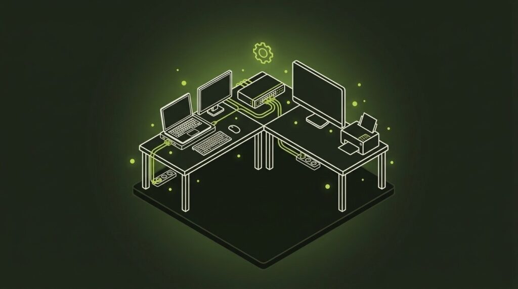 Arbeitsplätze & Hardware - IT-Illustration im Line-Art-Stil