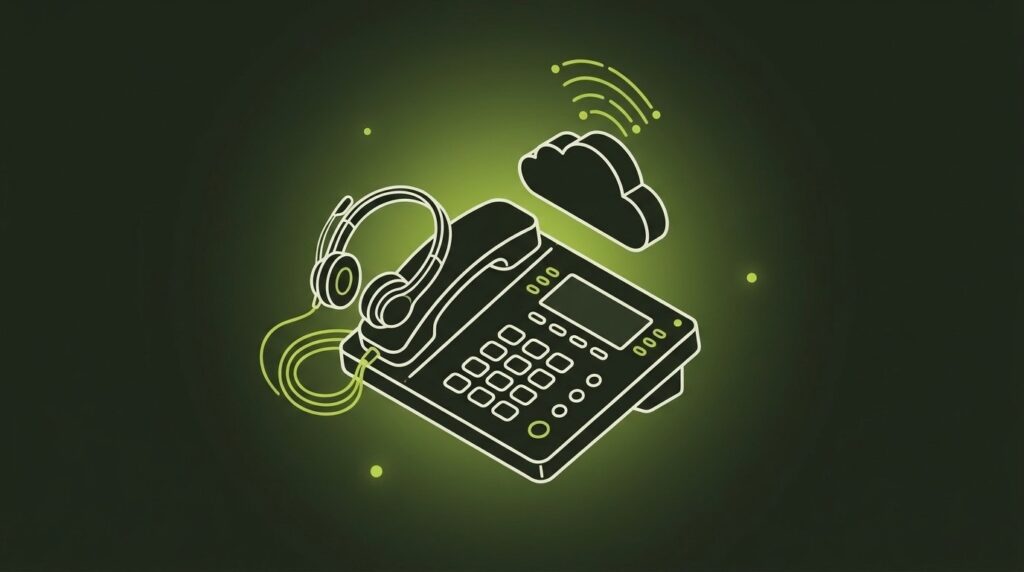 Cloud-Telefonie & moderne Telefonanlagen - IT-Illustration im Line-Art-Stil